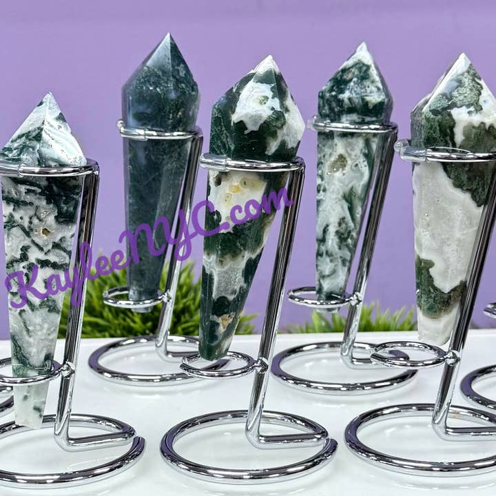 Wholesale Lot 6-7 pcs Natural Moss Agate Scepter w stand for wholesale by KayleeNYC