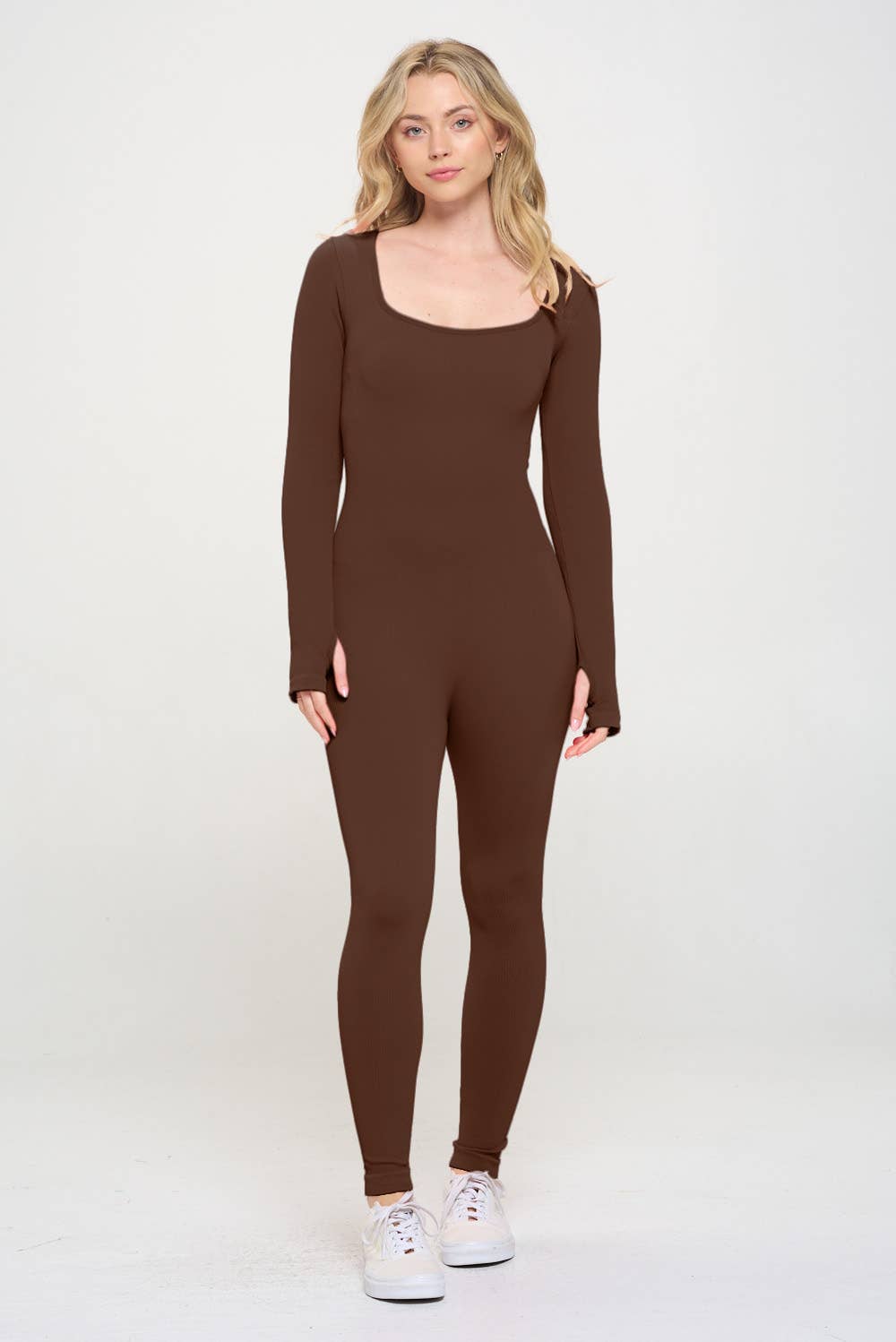 otos active – Großhandel Unitard – Damen – Langärmliger, figurbetonter Jumpsuit aus Rippstrick YS92402