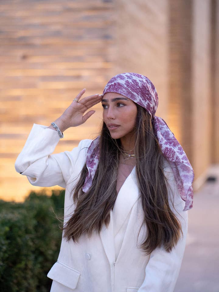 Burgundy Toile Square Head Scarf for wholesale by The Scarf Bar