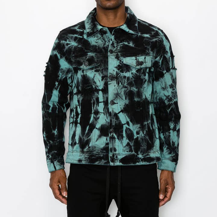 Teal DK185 TIE DYE DENIM JACKET for wholesale on Faire