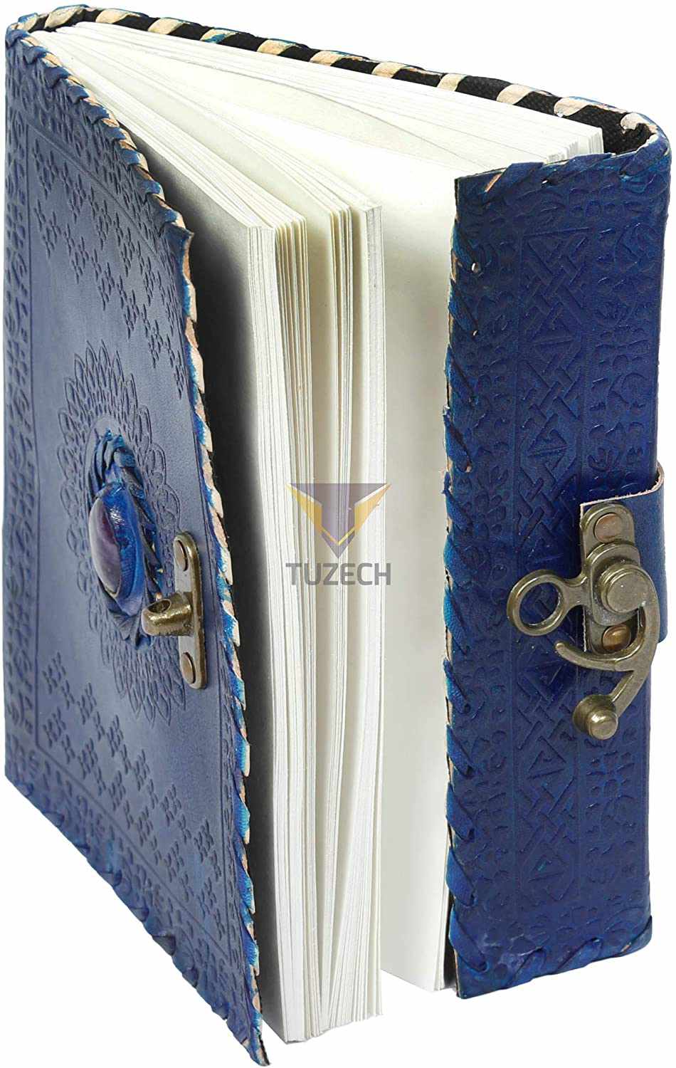 Tuzech Leather - Wholesale Journal/Diary - TUZECH Handmade Office Home Daily Use, Poem Writing Beautiful Pure Leather Luck Stone Bound Journal/Diary with C-Lock for Men and Women 8 Inches20