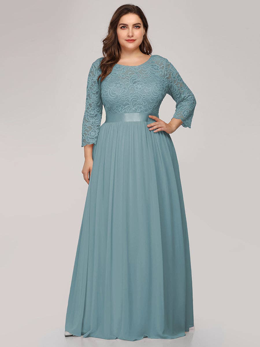 Ever-Pretty - Vente Robe de soirée – femme - Robe de demoiselle d'honneur en dentelle grande taille avec manches longues en dentelle16