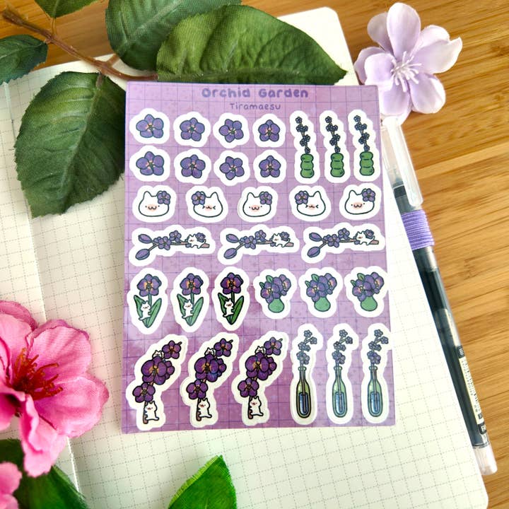 Feuille d'autocollants déco Jardin d'Orchidées pour la vente par Tiramaesu