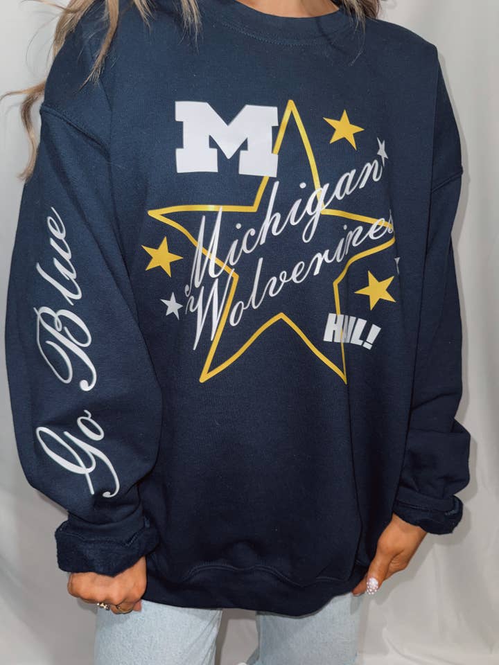 Michigan Wolverines Star Crewneck Sweatshirt - Navy for wholesale by 19 The Label
