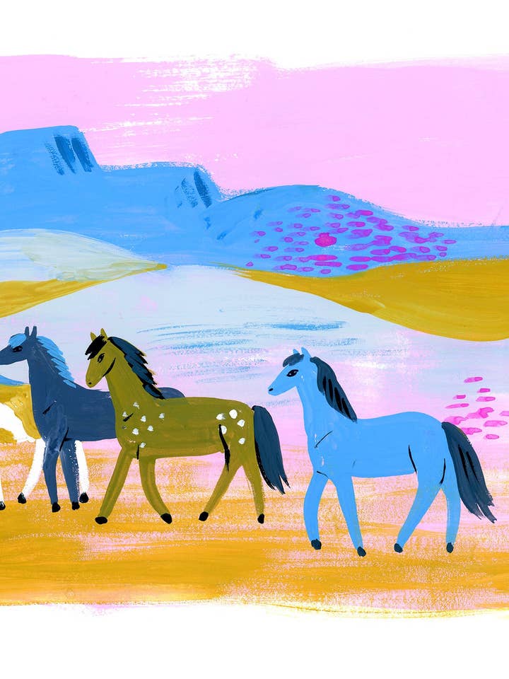 Art Print, Wall Art, Horse Art, Desert Ponies By Sarah Walsh for wholesale by Tigersheep Friends