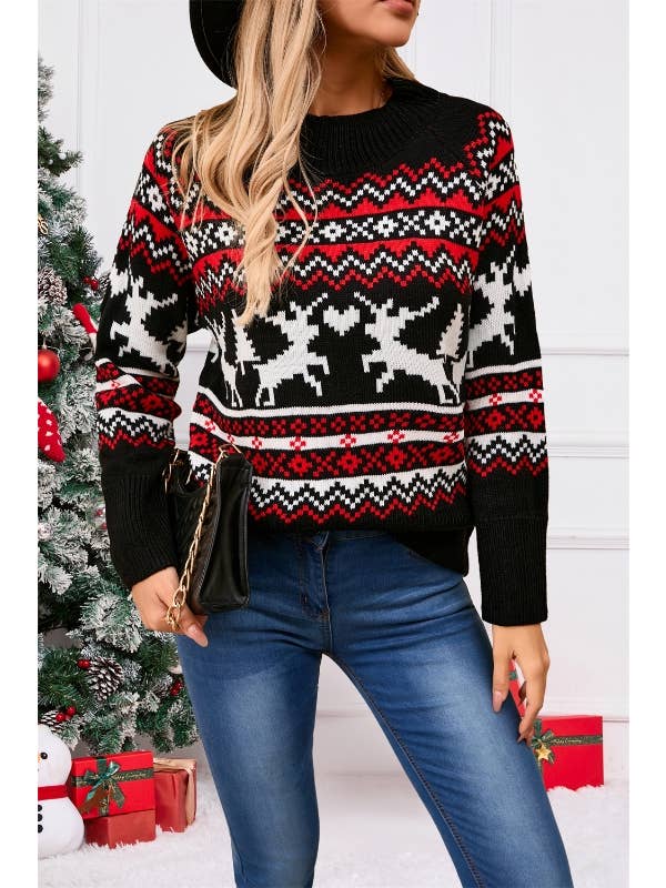 Miss Sparkling - Wholesale Tunic Sweater - Women's - Reindeer holiday sweater