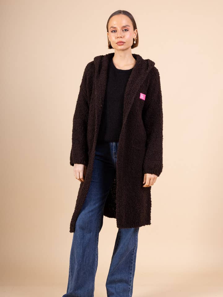 Pépouz' Paris - Wholesale Cardigan - Women's - Long hooded cardigan in bouclé knit PV25580