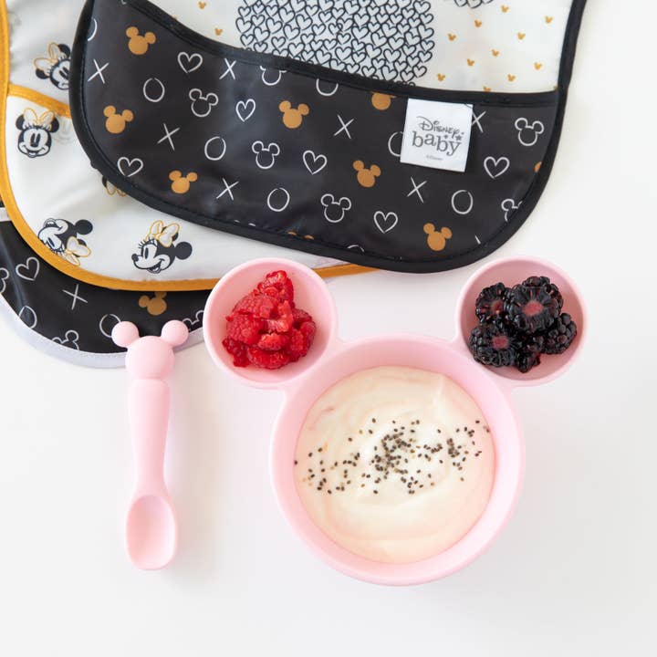 Bumkins - Wholesale Feeding Set - Baby - Silicone First Feeding Set: Minnie Mouse Light Pink