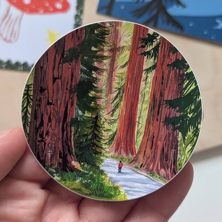 Giant Redwoods Illustrated Vinyl Sticker for wholesale by Charis Raine Illustration
