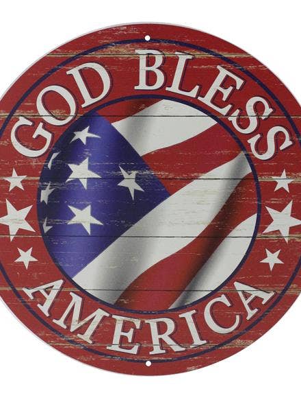 12"DIA GOD BLESS AMERICA SIGN - ANTIQUE RED/WHITE/BLUE - MD0357 for wholesale by General Wholesale Inc