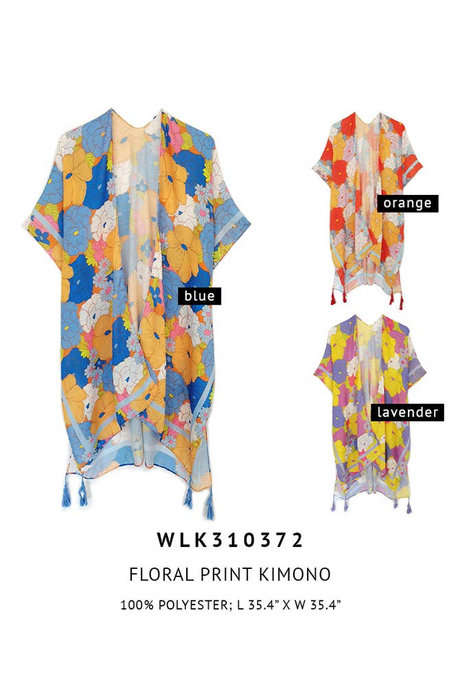 Hana - Wholesale Swim Cover Up - Women's - Floral Print Tassel Summer Kimono Cover Up3