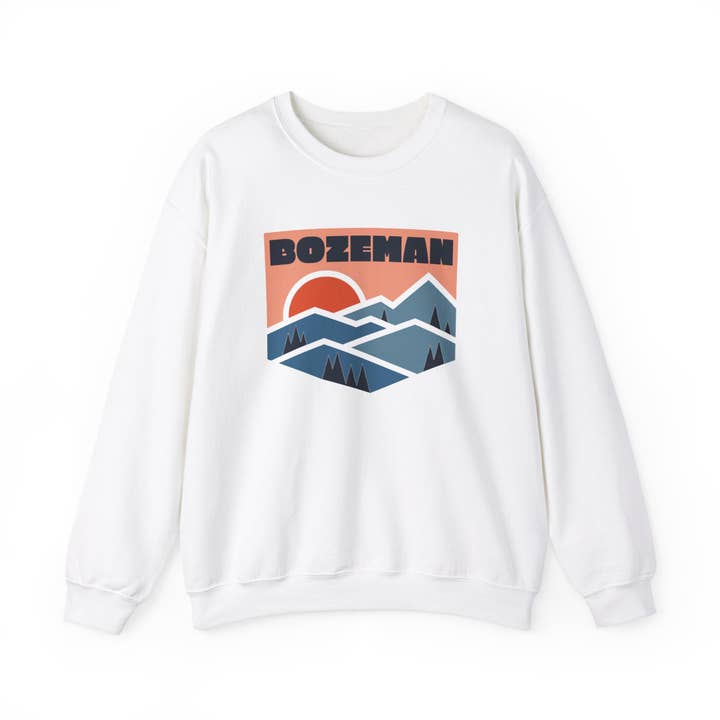 Bozeman, Montana Sweatshirt Retro Mountains for wholesale by Hey Mountains