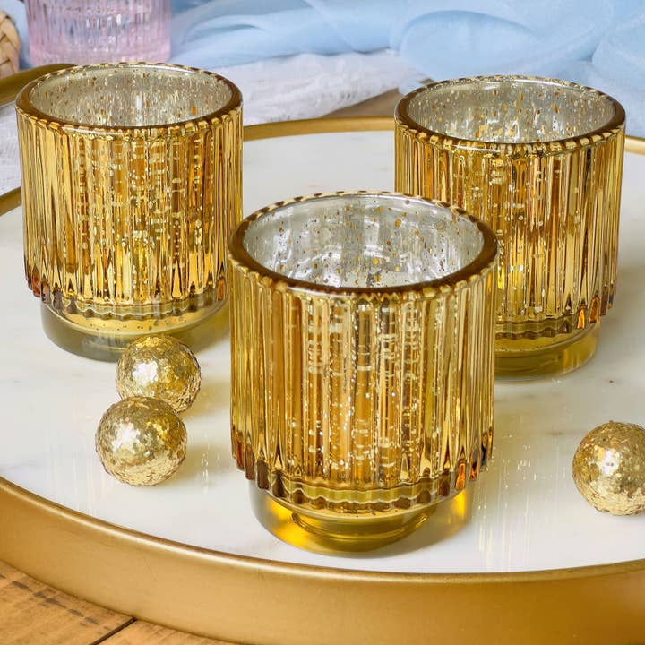 Kate Aspen - Wholesale Candle Holder - Ribbed Gold Glass Votive Candle Holder (Set of 6)8