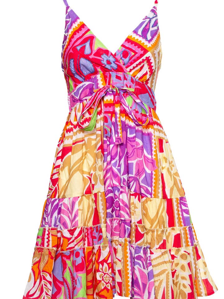 VESTIDO SEM MANGAS, PALMAS MISTURAM E COMBINAM ESTAMPS+BORDADO 5SIZE 10 por atacado de Ayfee