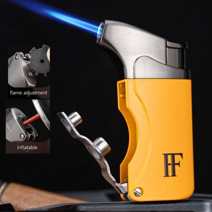 Fluid And Fire - Wholesale Humidor/Cigar Accessory - Leather Case, Yellow Metal Torch, Guillotine Cutter2