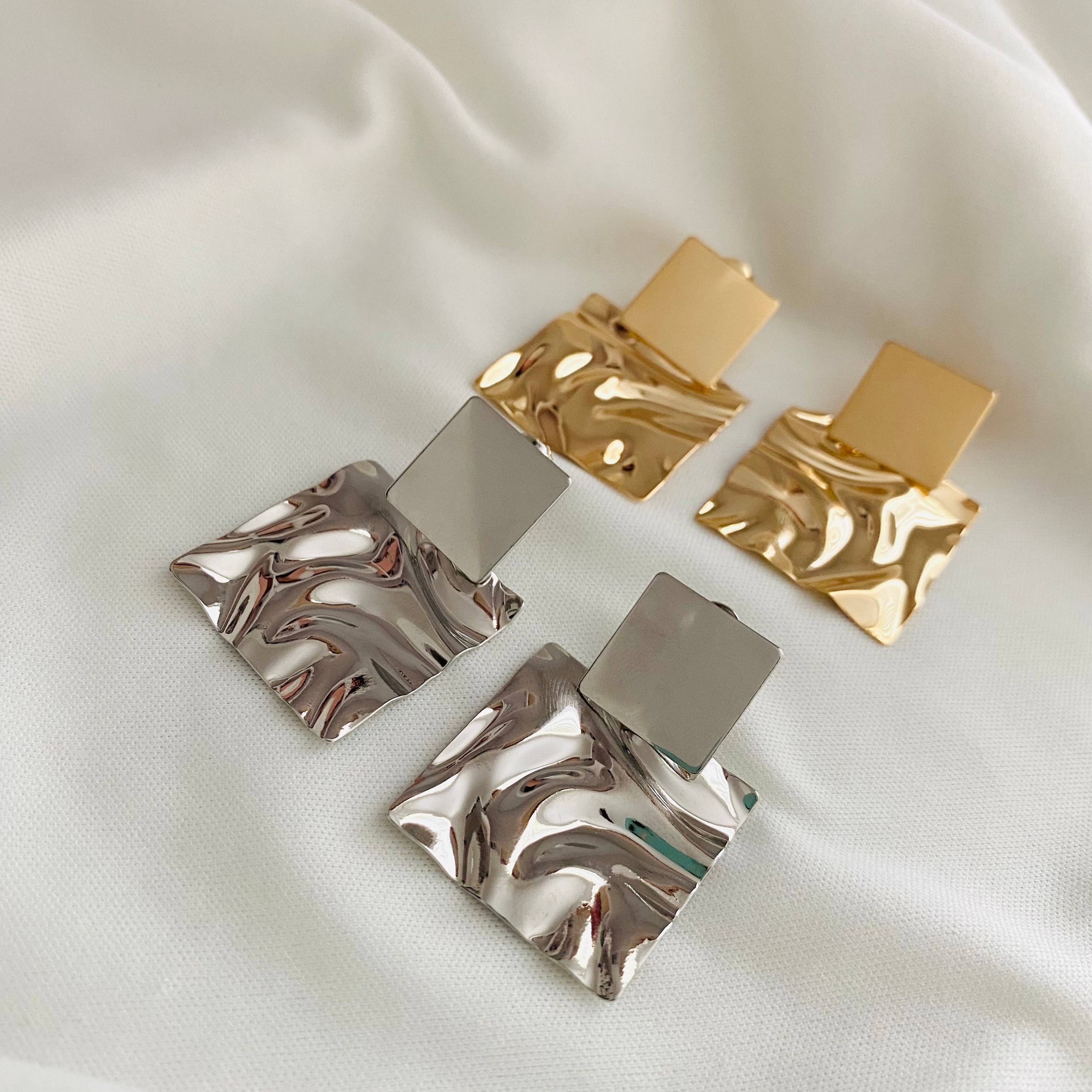 Housegoldjewelry - Vente Boucles d'oreilles pendantes - Boucles d'oreilles en or martelé, boucles d'oreilles martelées8