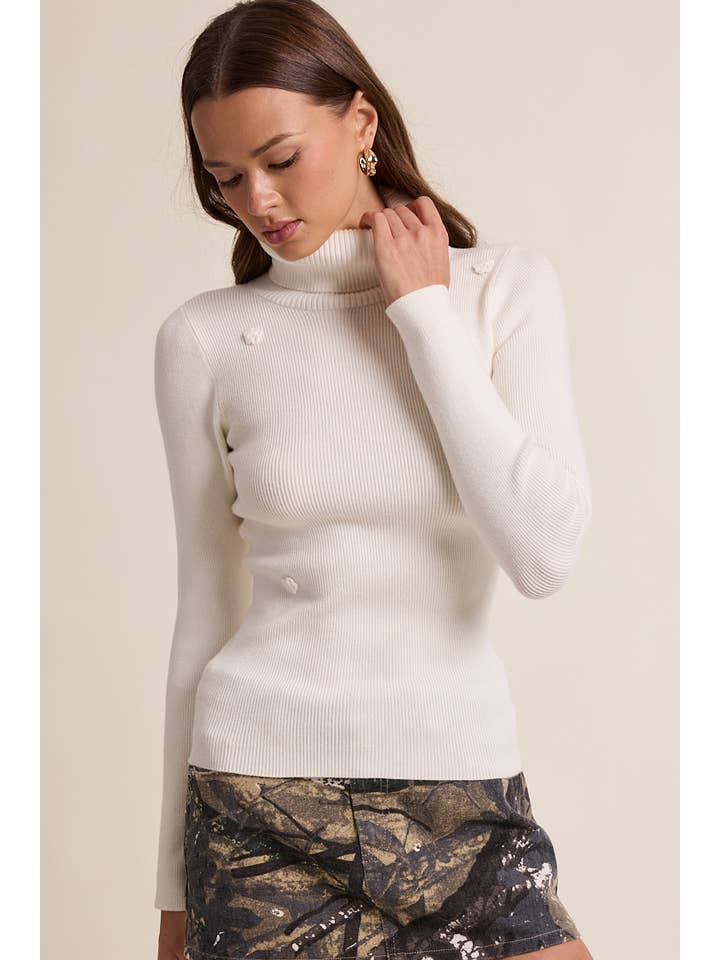 Sky to Moon - Wholesale Knit Sweater - Women's - FLOWER POINT TURTLE NECK SLIM FIT-IN KNIT SWEATER8