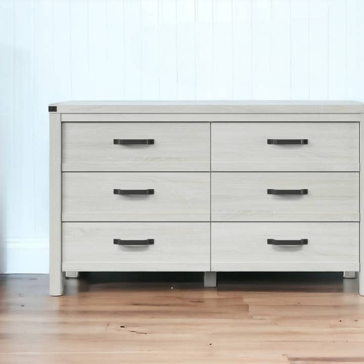 58" White Solid Wood Six Drawer Double Dresser for wholesale by HomeRoots