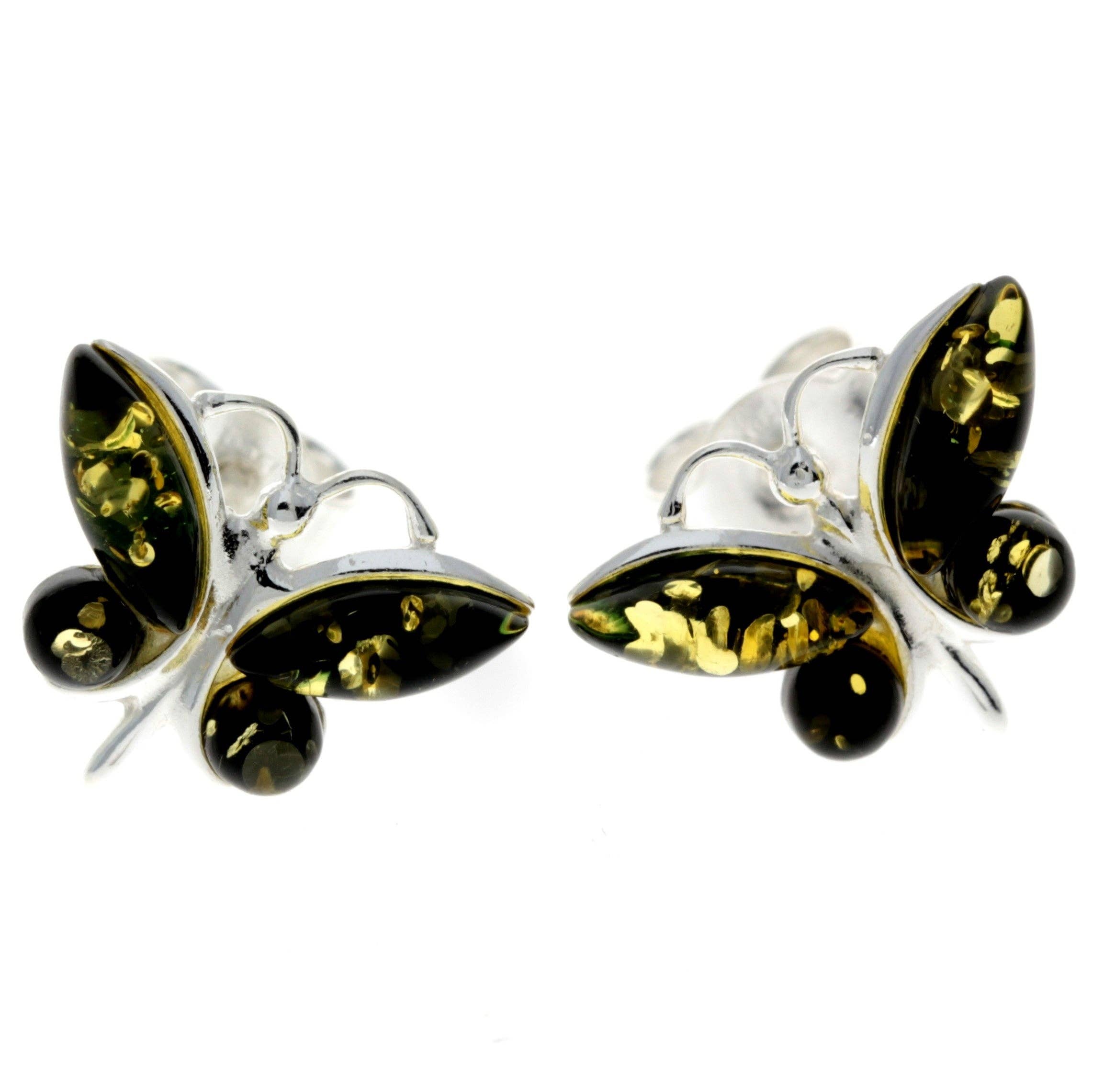 SilverAmber Jewellery - Wholesale Stud/Post Earrings - 925 Sterling Silver & Baltic Amber Butterfly Studs Earrings - 84944