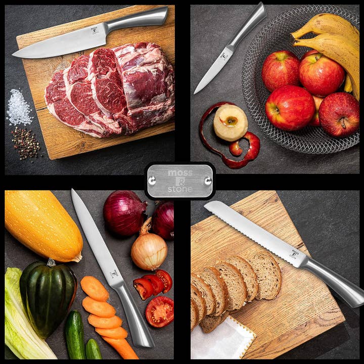 Moss & Stone - Wholesale Knife Set - Professional Kitchen Knife Chef Set, 6 Pcs Small Knife Set With Block, Premium Kitchen Knife Set Stainless Steel, Scratch Resistant & Rust Proof, Knife Block With Sharp Cooking Knives6