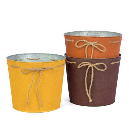 Willow Group - Wholesale Plant Pot - Set/3 Lg Fall Round Tin Planters w/rope ties + liner0