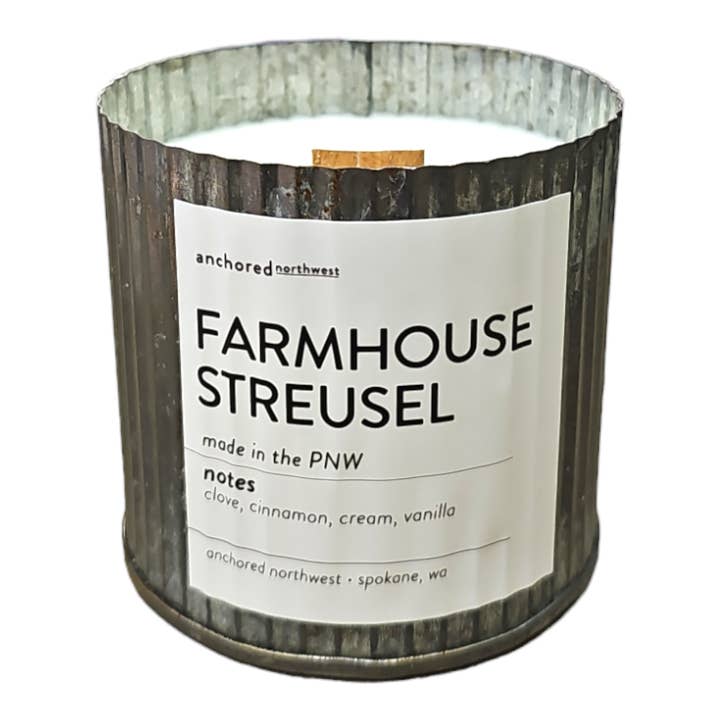 Boerderij Streusel Rustiek Vintage Houten Lont Herfstkaars voor wholesale door Anchored Northwest
