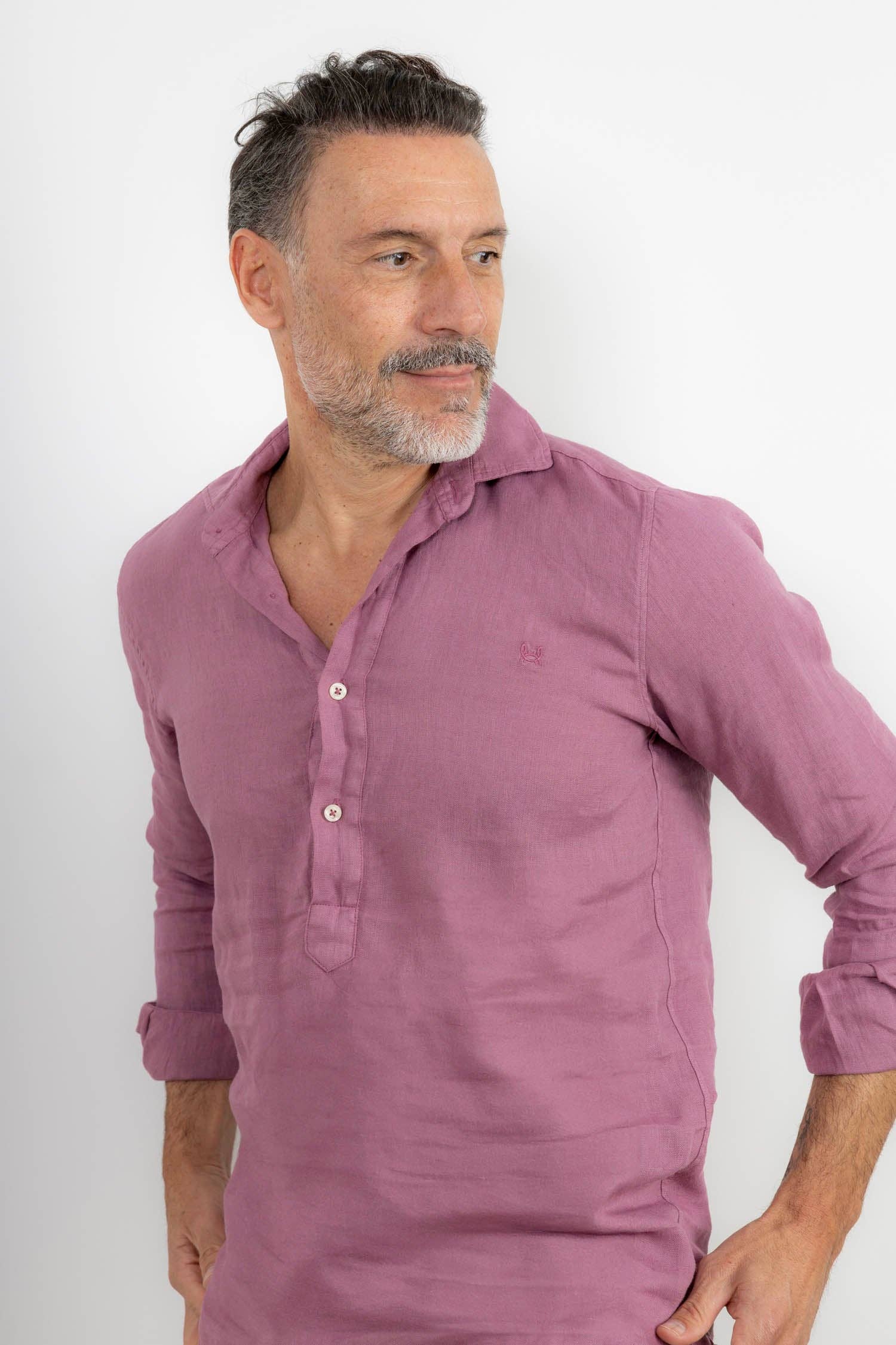 Custi Mikelo: Men's Clothing & Christmas Gifts - Wholesale Polo - Men's - Aubergine Linen T-shirt1