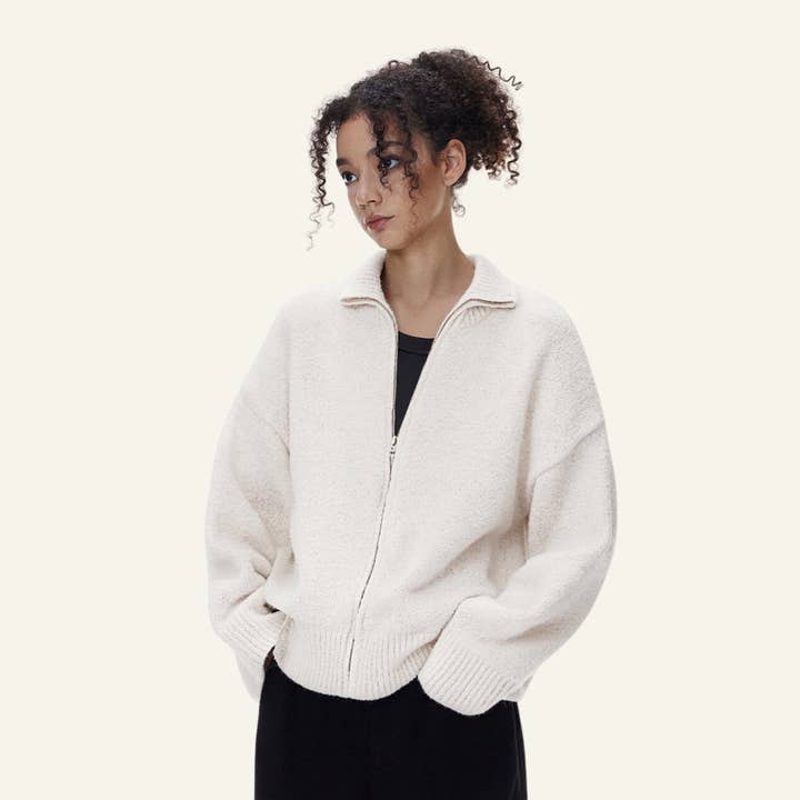 Dames Streetwear Old Money Staande Kraag Trui Jas voor wholesale door particleactive