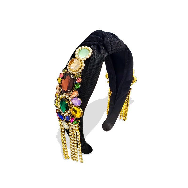 AMORINO SRL - Wholesale Fashion Headband - Women's - HAIRBAND WITH KNOT & CRYSTALS AND RHINESTONE TASSELS1