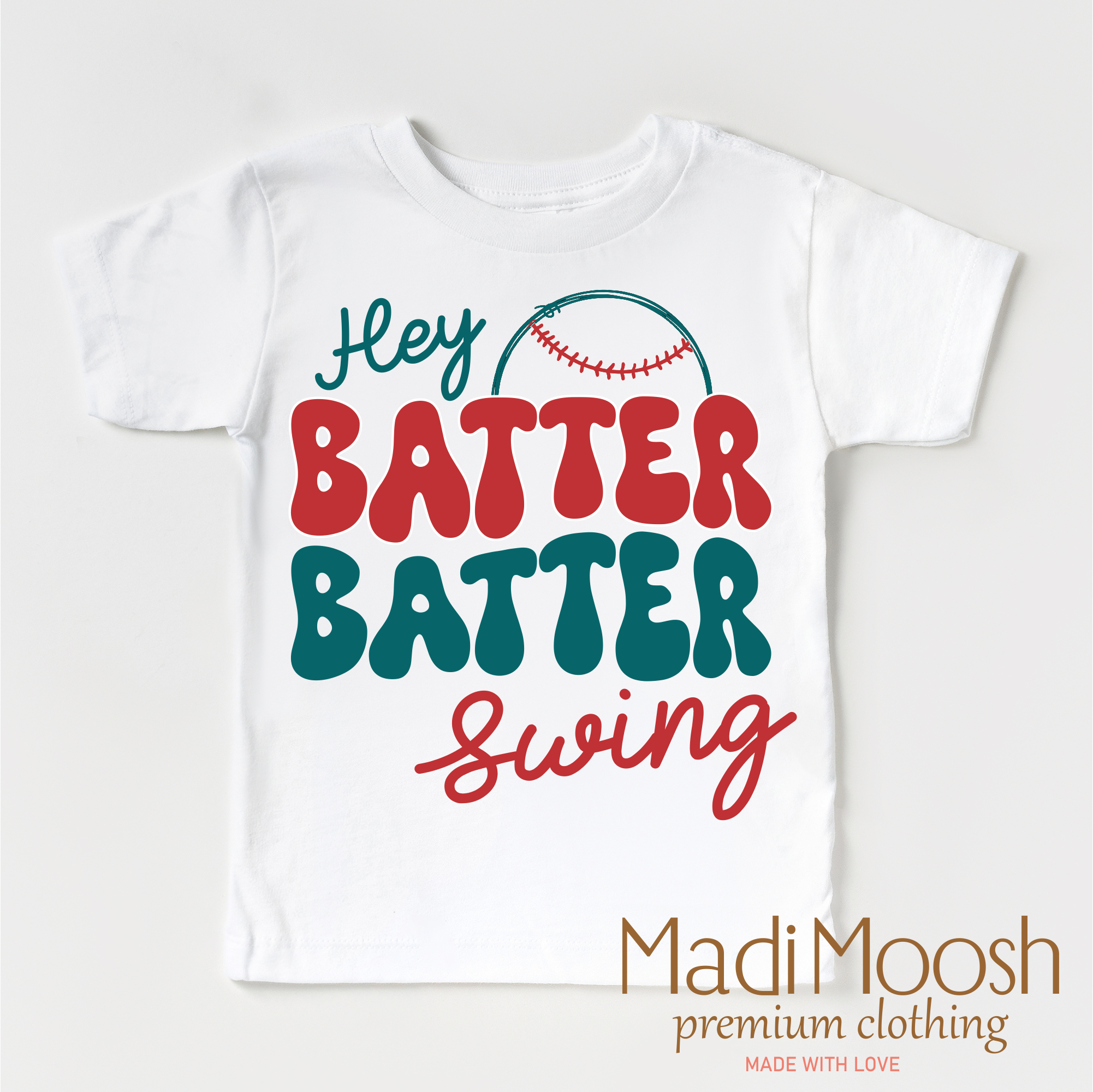Madi Moosh - Wholesale Screen Printed T-Shirt - Kids - Hey Batter Batter Baseball Shirt1