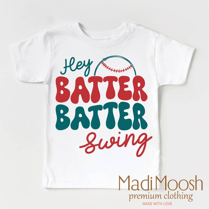 Madi Moosh - Wholesale Screen Printed T-Shirt - Kids - Hey Batter Batter Baseball Shirt1