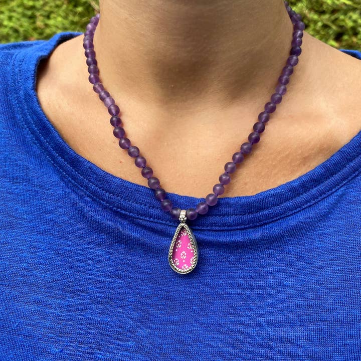 Jen Stock Mindful Designs - Wholesale Pendant/Charm Necklace - Block Print Beaded Necklaces15