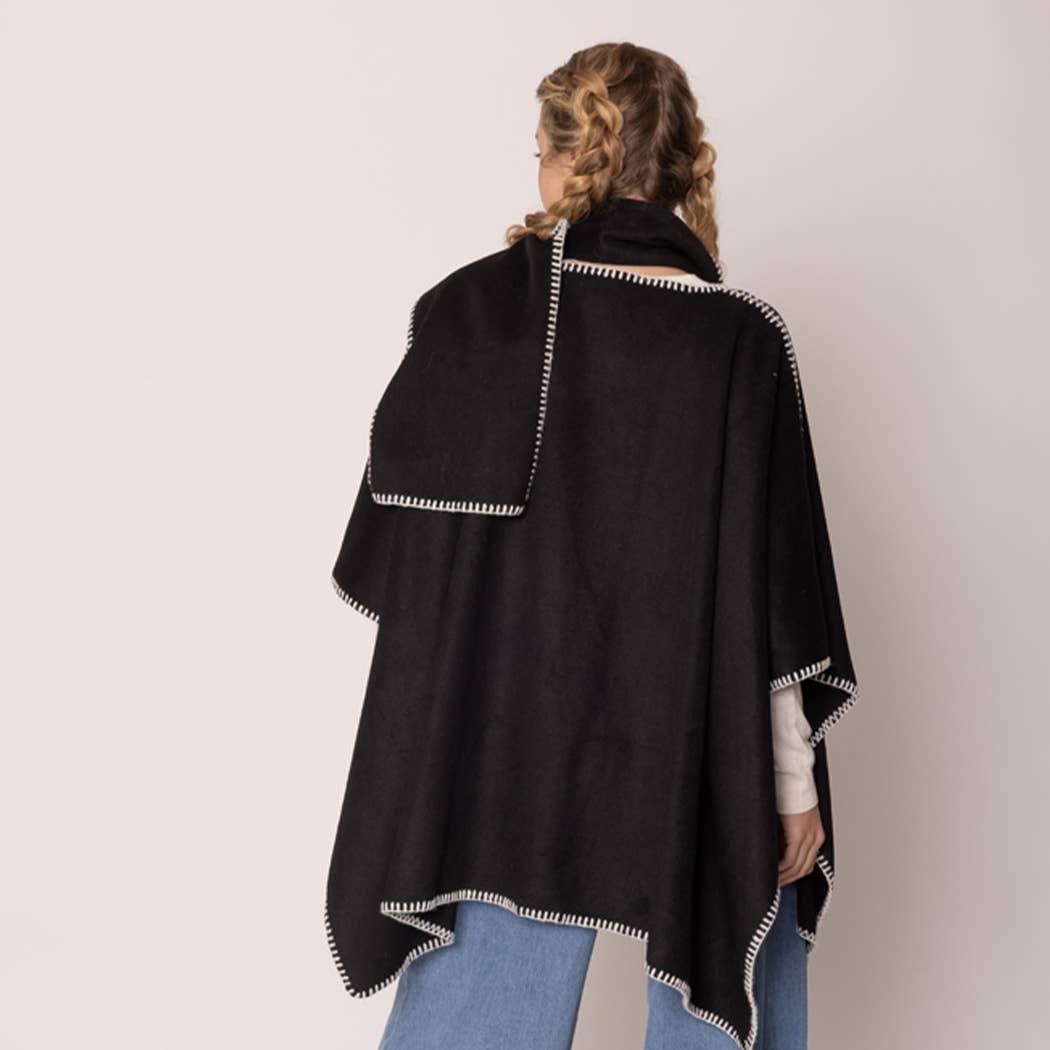 Fashion City - Wholesale Poncho - Women's - Stitched Edge Scarf Ruana Wrap Poncho16
