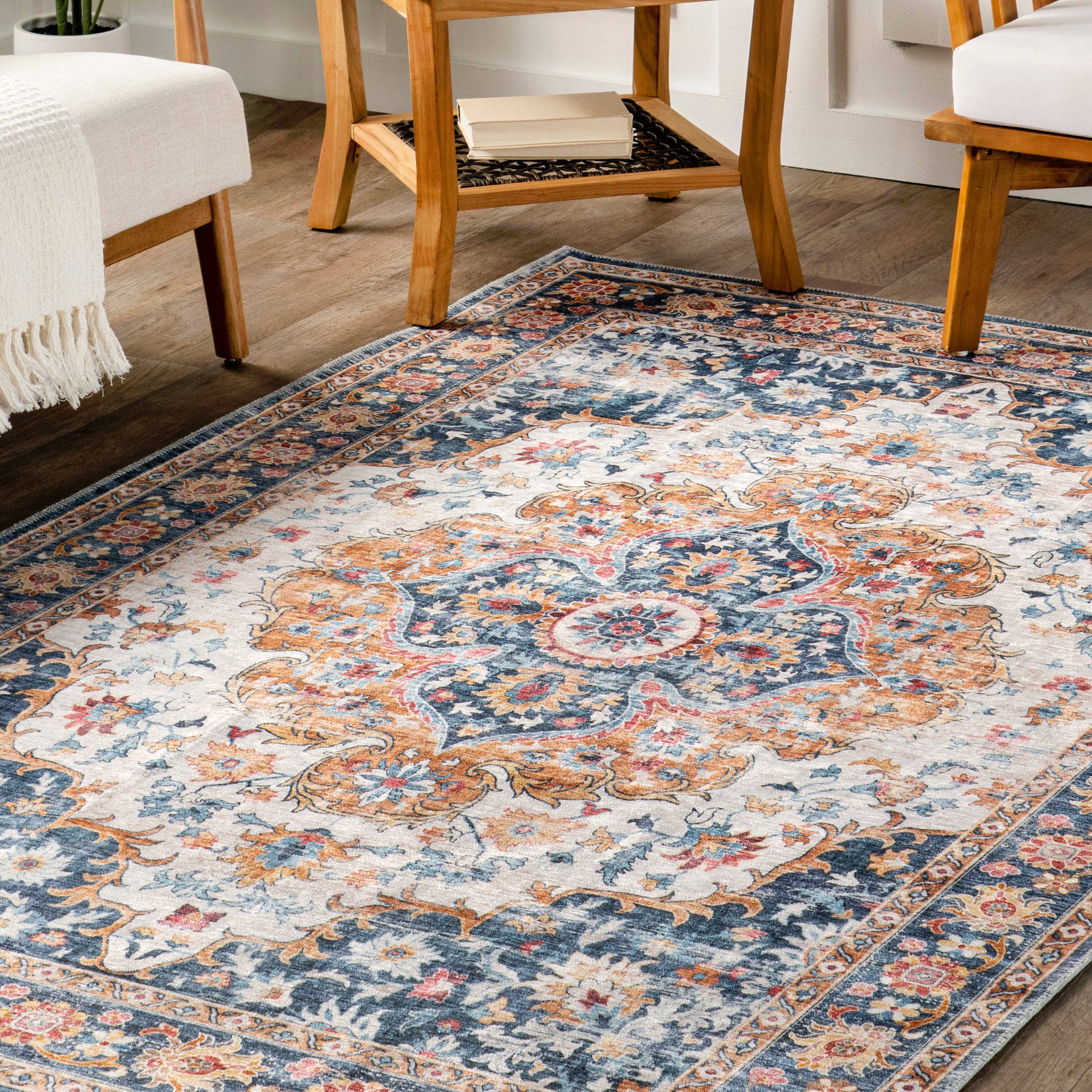 Blue Multi Emi Traditional Stain-Resistant Machine Washable Area Rug for wholesale on Faire7