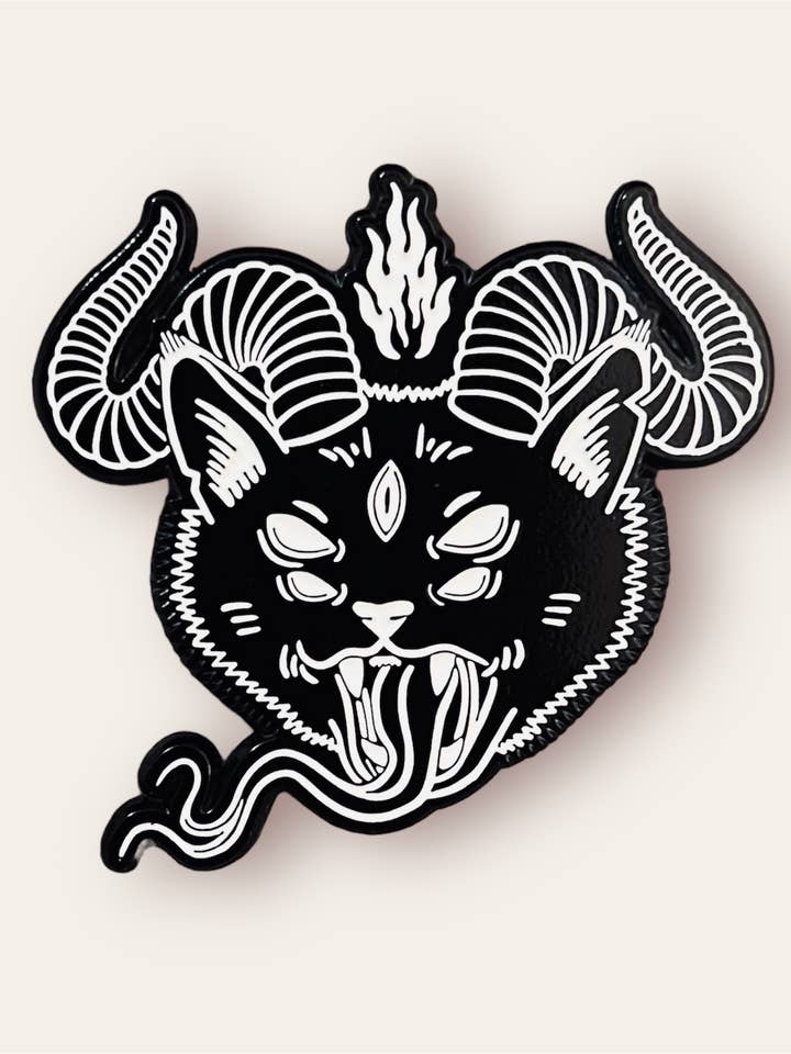 Demon Pussy Cat Enamel Pin for wholesale by XRAEART Clothing Co