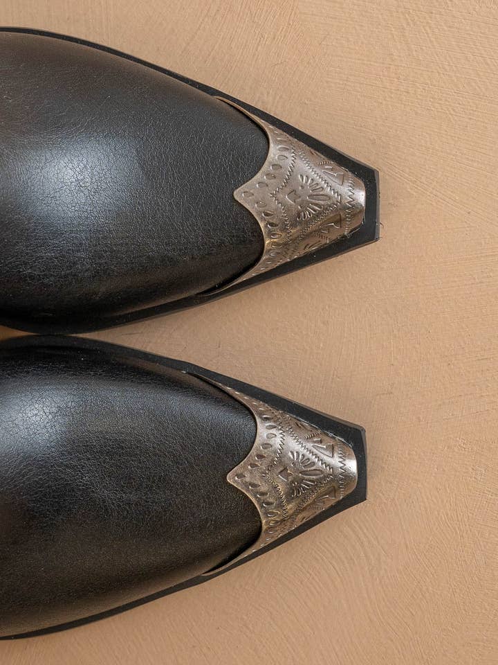 The Zion Black | Elegant Western Bootie Etched Metal Toe for wholesale on Faire2