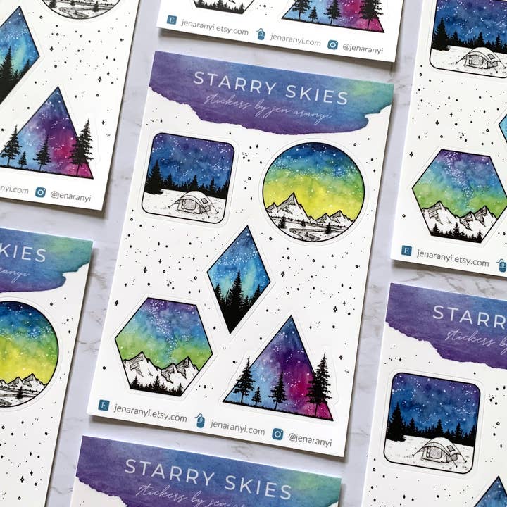 Feuille d'autocollants Starry Skies pour la vente par Jen Aranyi
