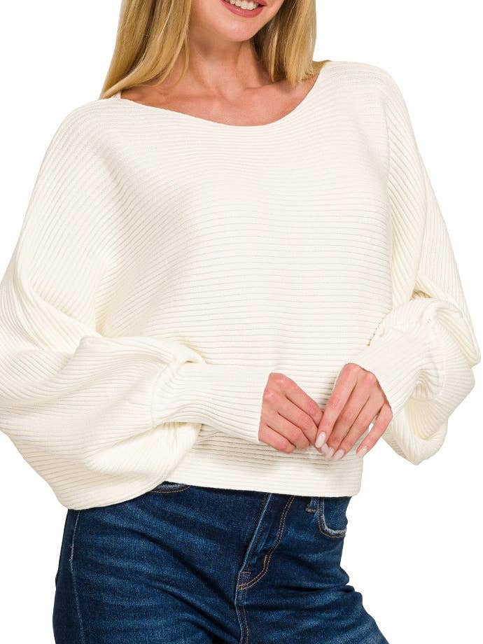 Maglione con scollo a barchetta e maniche a palloncino per la vendita all'ingrosso da parte di Vanilla Monkey