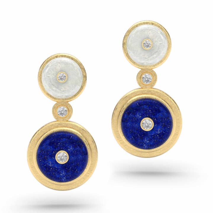 Lapis Lazuli & Diamond Talisman Drop Earrings for wholesale by MARCELLO RICCIO