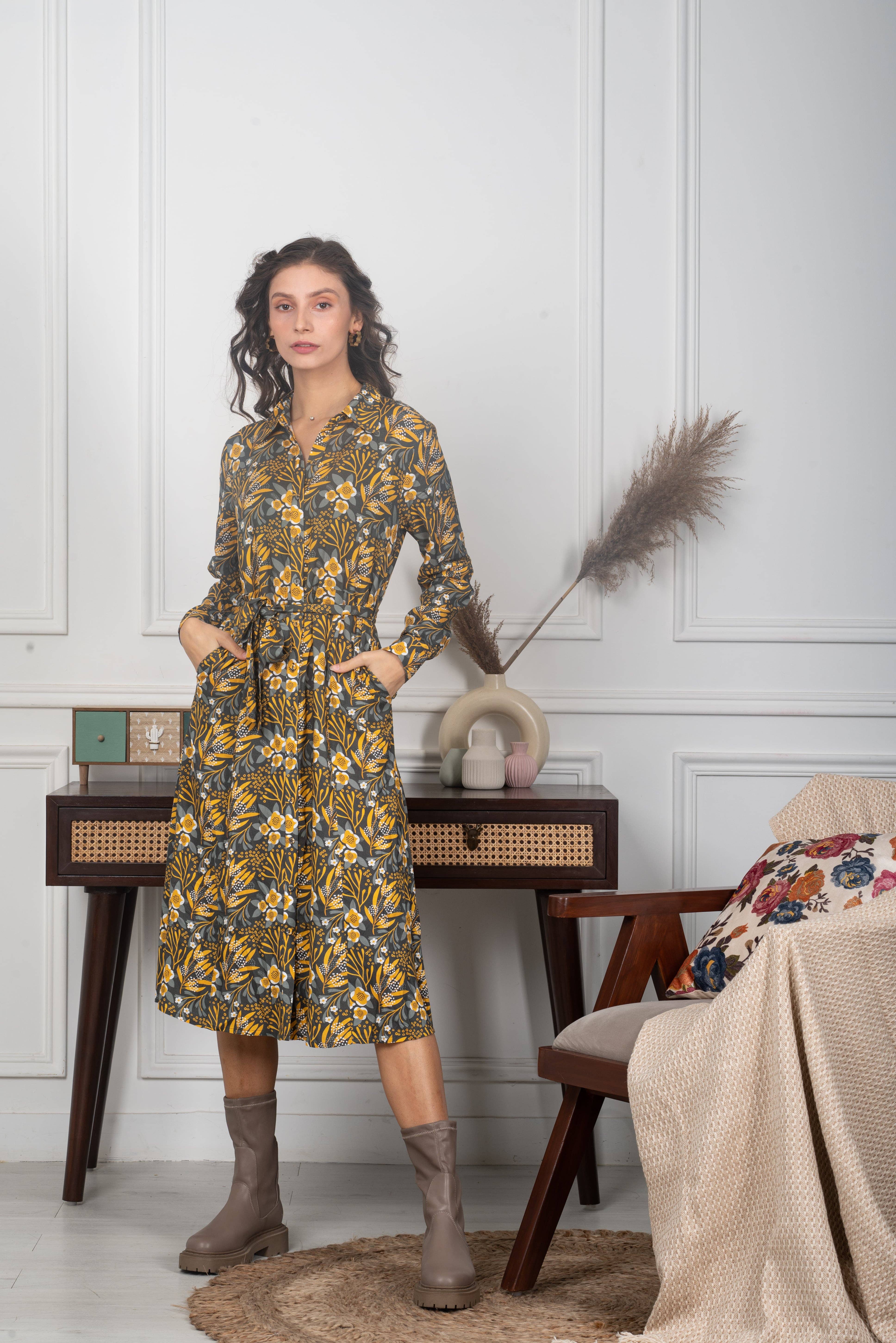 NRVNA MODE - Wholesale Dress - Women's - DANIQUE PRINTED SHIRT DRESS2