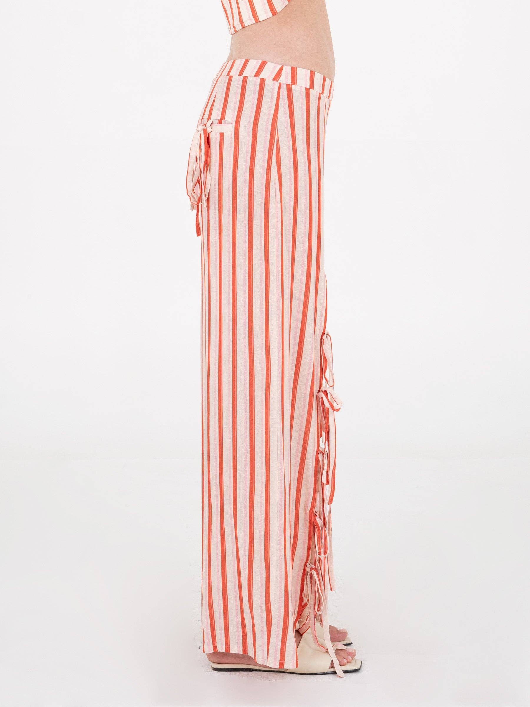CARMEN SAYS - Wholesale Pants - Women's - Zinnia Red Striped Printed Pants2