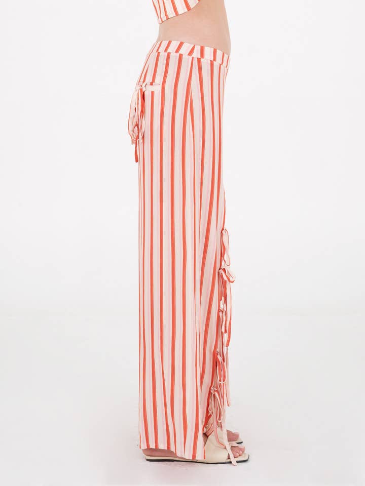 CARMEN SAYS - Wholesale Pants - Women's - Zinnia Red Striped Printed Pants2