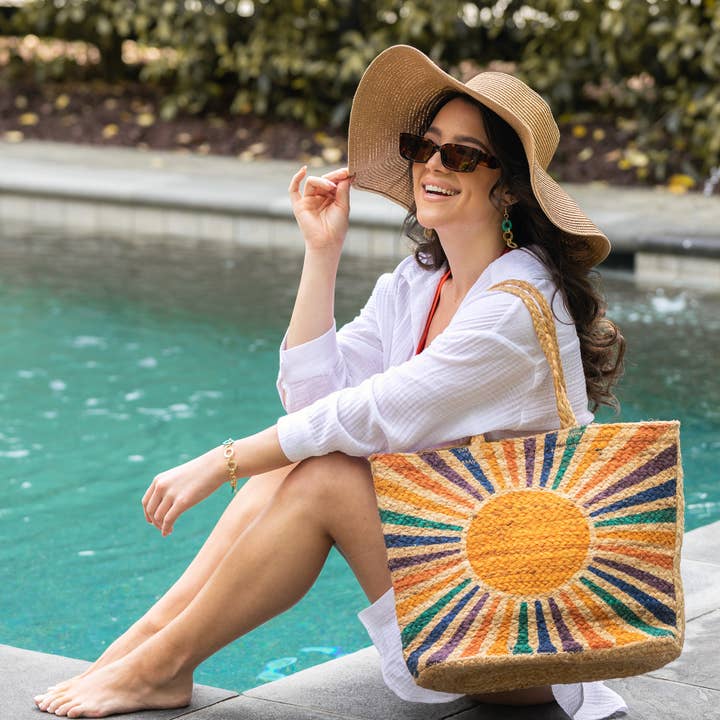 Anju Jewelry - Wholesale Tote Bag - Women's - Capri Jute Bag with Tropical Prints