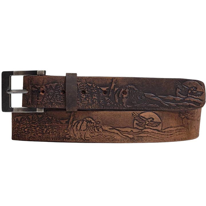 NAB LEATHER - Venta al por mayor Cinturón - Unisex - The Wildlife Belt - Cinturón de piel de plena flor con estampado de coñac fabricado en Canadá7