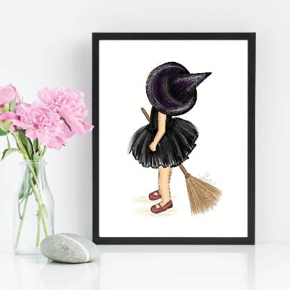 Impresión artística de bruja pequeña, decoración de Halloween para niños para venta al por mayor de PLTStudio