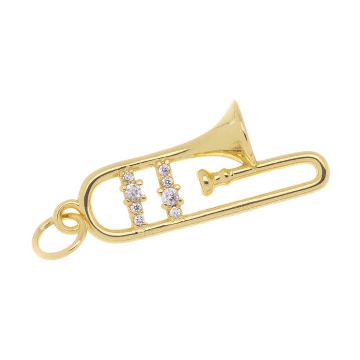 Jewel Pledge – wholesale Individual charm/pendant – Gold Trombone, Trumpet, Saxophone & CZ Musical Charm CPG21800