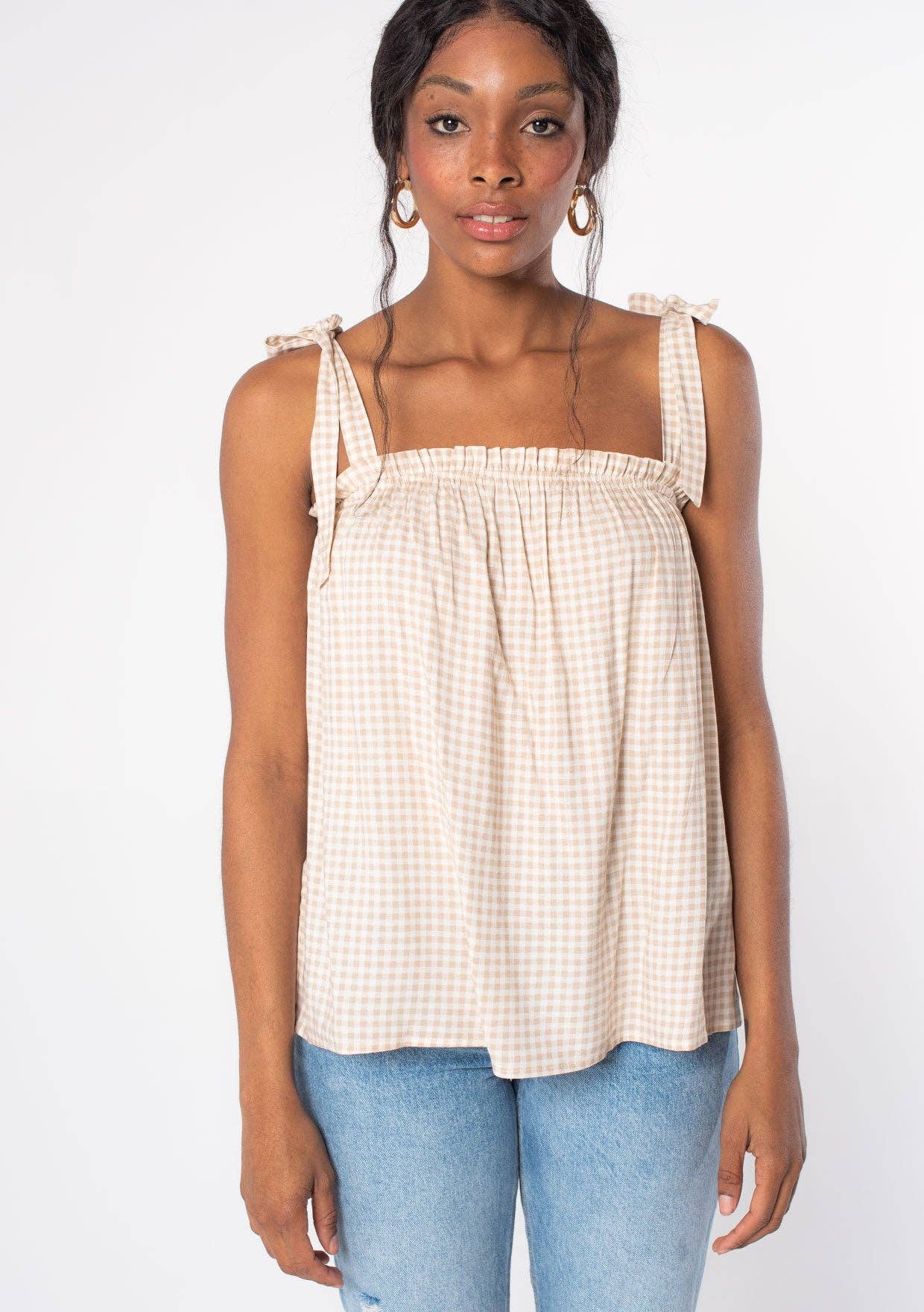 Lovestitch - Vente Chemisier – femme - Débardeur en lin mélangé vichy à nouer et à épaules6