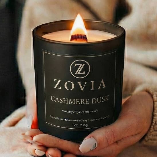 Cashmere Dusk Candle – Spiced Vanilla, Jasmine & Sandalwood Luxury Home Fragrance for wholesale by Zovia Fragrances