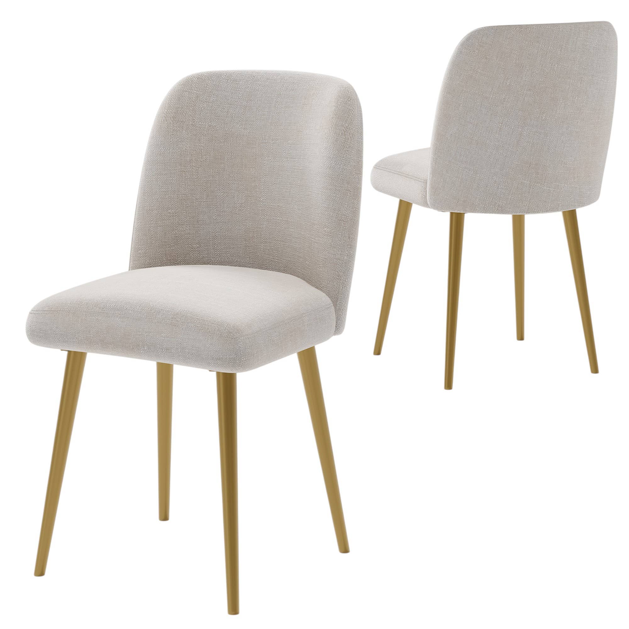 HomeRoots - Vente Chaises - Ensemble de deux chaises de salle à manger en tissu beige et or rembourré0