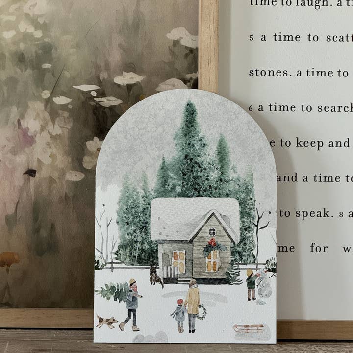 Lily and Sparrow - Wholesale Christmas Wall Art - Large Winter House Scene, Arch | Christmas Decor